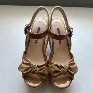 Prada Tan Bow Espadrille Wedge Sandals